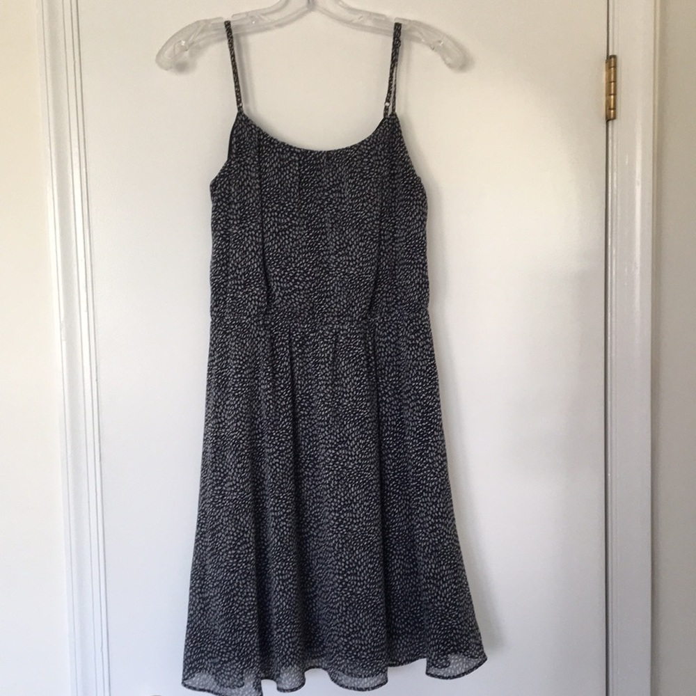 Loft Navy Patterned Chiffon Dress Size Medium